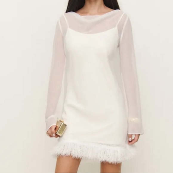 NWT Reformation Tetty Long Sleeve Mini Dress in Ivory White